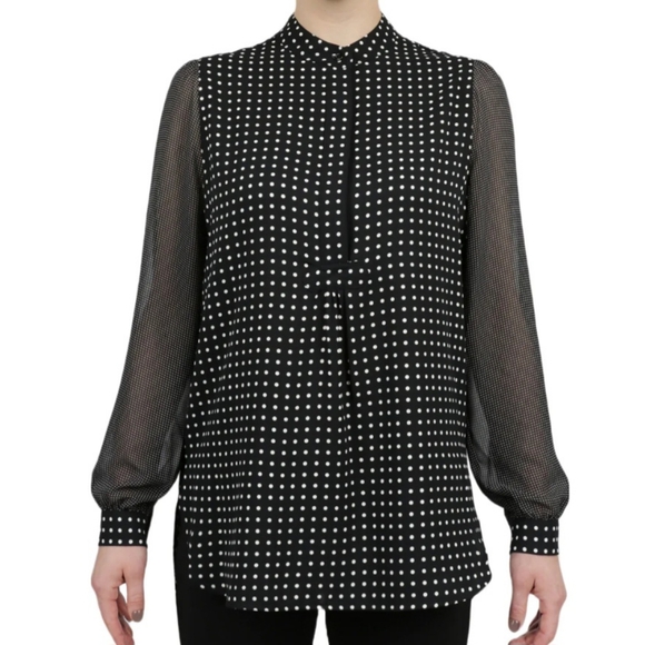 Anne Klein Black/White Mini Dot Long Sleeves Poet Blouse, Size 2X - Picture 1 of 7